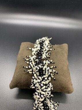 Vintage Beaded Cuff Bracelet Black & White